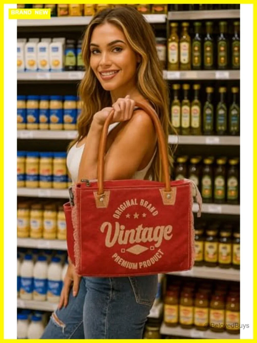 Canvas Tote Bag with Leather Handles, Shoulder Bag, Beach Bag, Travel &